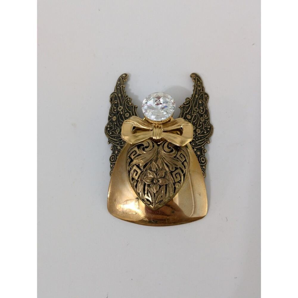 Jane Davis‎ Brooch Pin Angel Of Love Rhinestone Gold Tone Signed Vintage